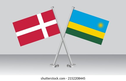 Banderas cruzadas de Dinamarca y Ruanda. Colores oficiales. Proporción correcta. Diseño de pancartas