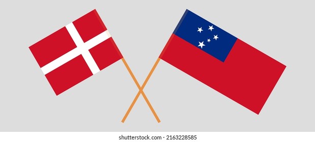Crossed flags of Denmark and Samoa. Official colors. Correct proportion. Vector illustration
