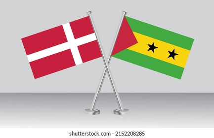 Crossed flags of Denmark and Sao Tome Principe. Official colors. Correct proportion. Banner design