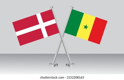 Crossed flags of Denmark and Senegal. Official colors. Correct proportion. Banner design