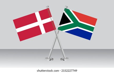 Crossed flags of Denmark and South Africa. Official colors. Correct proportion. Banner design