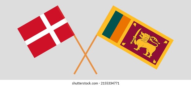Crossed flags of Denmark and Sri Lanka. Official colors. Correct proportion. Vector illustration

