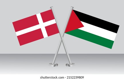Crossed flags of Denmark and State of Palestine. Official colors. Correct proportion. Banner design