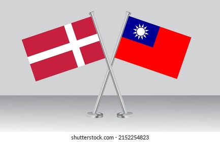 Crossed flags of Denmark and Taiwan. Official colors. Correct proportion. Banner design