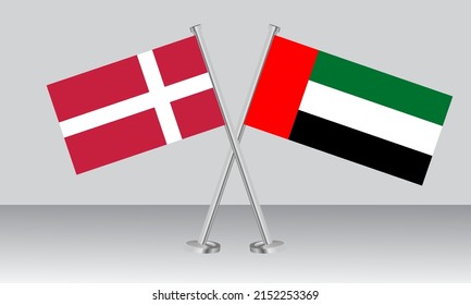 Crossed flags of Denmark and United Arab Emirates. Official colors. Correct proportion. Banner design
