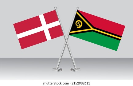 Banderas cruzadas de Dinamarca y Vanuatu. Colores oficiales. Proporción correcta. Diseño de pancartas