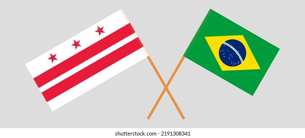 Crossed flags of the District of Columbia and Brazil. Official colors. Correct proportion. Vector illustration
