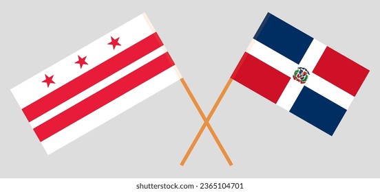 Crossed flags of the District of Columbia and Dominican Republic. Official colors. Correct proportion. Vector illustration
