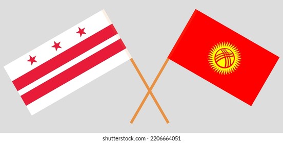 Crossed flags of the District of Columbia and Kyrgyzstan. Official colors. Correct proportion. Vector illustration
