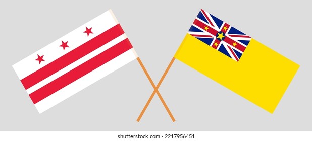 Crossed flags of the District of Columbia and Niue. Official colors. Correct proportion. Vector illustration
