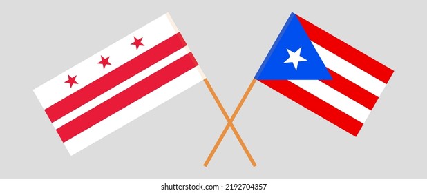 Crossed flags of the District of Columbia and Puerto Rico. Official colors. Correct proportion. Vector illustration
