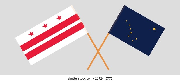 Crossed flags of the District of Columbia and the State of Alaska. Official colors. Correct proportion. Vector illustration
