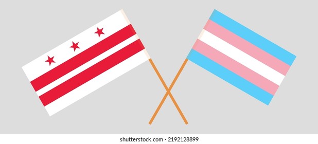 Crossed flags of the District of Columbia and Transgender Pride. Official colors. Correct proportion. Vector illustration
