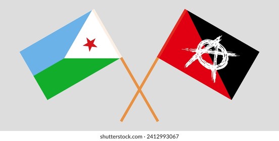 Crossed flags of Djibouti and anarchy. Official colors. Correct proportion. Vector illustration
