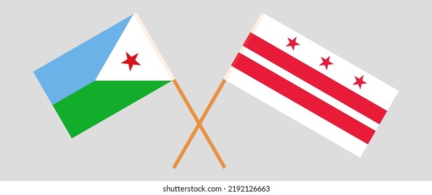 Crossed flags of Djibouti and the District of Columbia. Official colors. Correct proportion. Vector illustration
