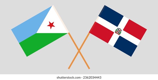 Crossed flags of Djibouti and Dominican Republic. Official colors. Correct proportion. Vector illustration
