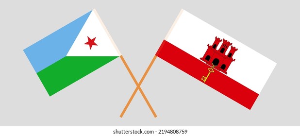 Crossed flags of Djibouti and Gibraltar. Official colors. Correct proportion. Vector illustration
