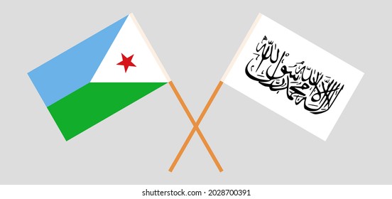 Crossed flags of Djibouti and Islamic Emirate of Afghanistan. Official colors. Correct proportion