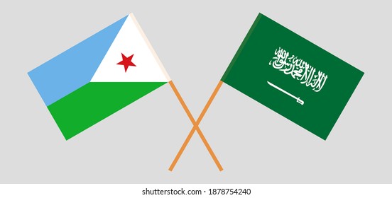 Crossed flags of Djibouti and the Kingdom of Saudi Arabia