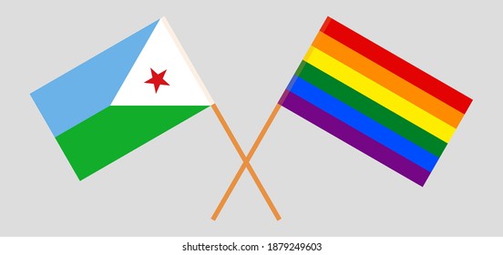 Crossed flags of Djibouti and LGBTQ