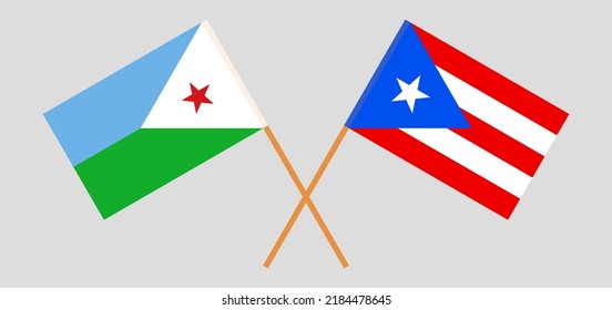 Crossed flags of Djibouti and Puerto Rico. Official colors. Correct proportion. Vector illustration
