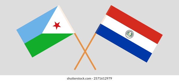 Crossed flags of Djibouti and Republic of Paraguay. Official colors. Correct proportion. Vector illustration.
