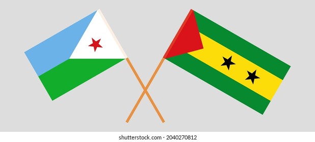 Crossed flags of Djibouti and Sao Tome and Principe. Official colors. Correct proportion