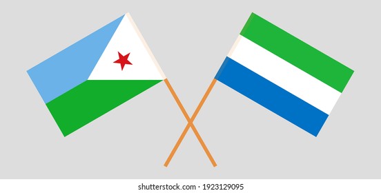 Crossed flags of Djibouti and Sierra Leone. Official colors. Correct proportion