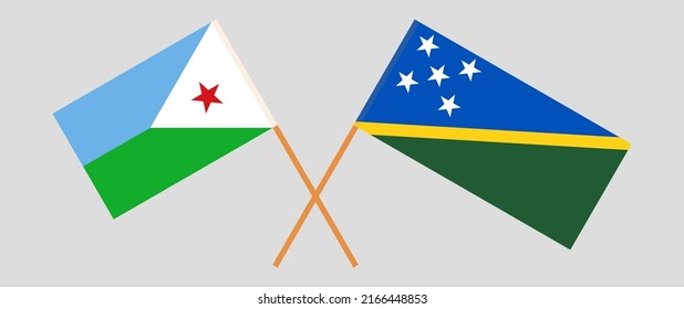 Crossed flags of Djibouti and Solomon Islands. Official colors. Correct proportion. Vector illustration
