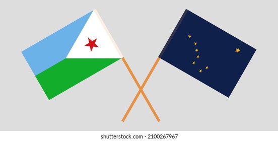 Crossed flags of Djibouti and the State of Alaska. Official colors. Correct proportion. Vector illustration
