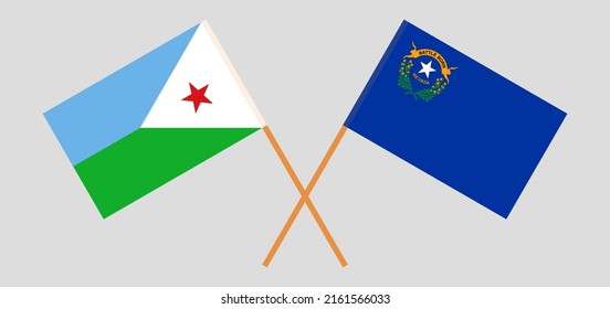 Crossed flags of Djibouti and The State of Nevada. Official colors. Correct proportion