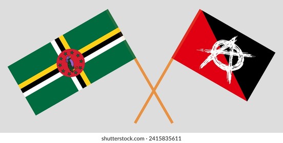 Crossed flags of Dominica and anarchy. Official colors. Correct proportion. Vector illustration
