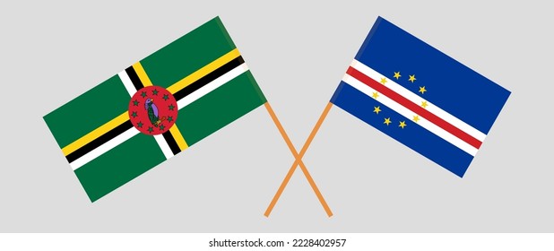 Crossed flags of Dominica and Cape Verde. Official colors. Correct proportion. Vector illustration
