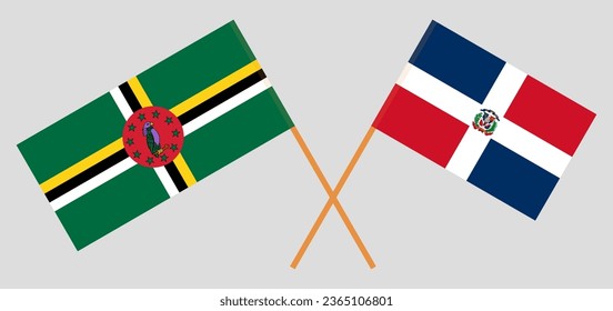 Crossed flags of Dominica and Dominican Republic. Official colors. Correct proportion. Vector illustration
