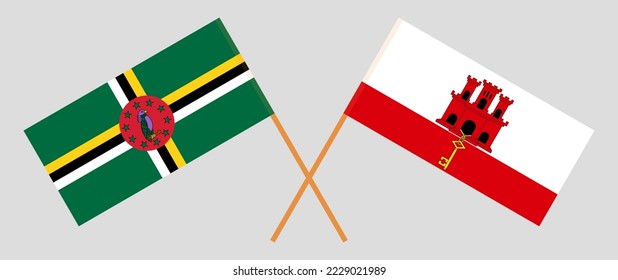 Crossed flags of Dominica and Gibraltar. Official colors. Correct proportion. Vector illustration
