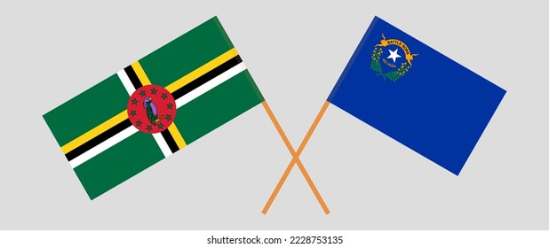 Crossed flags of Dominica and The State of Nevada. Official colors. Correct proportion