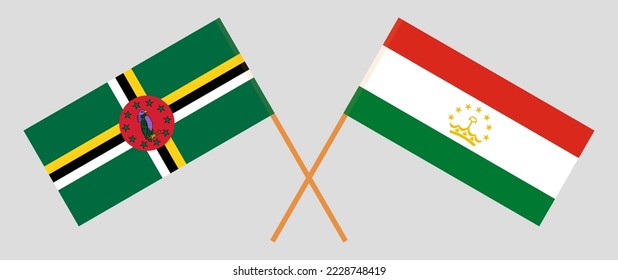 Crossed flags of Dominica and Tajikistan. Official colors. Correct proportion. Vector illustration
