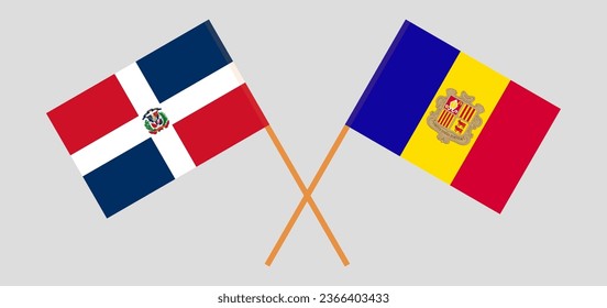 Crossed flags of Dominican Republic and Andorra. Official colors. Correct proportion. Vector illustration
