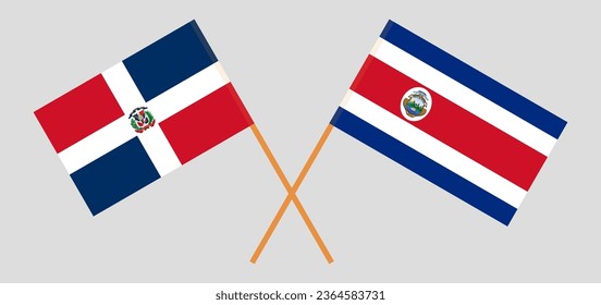 Crossed flags of Dominican Republic and Costa Rica. Official colors. Correct proportion. Vector illustration
