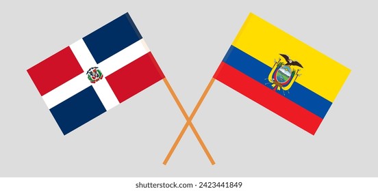 Crossed flags of Dominican Republic and Ecuador. Official colors. Correct proportion. Vector illustration
