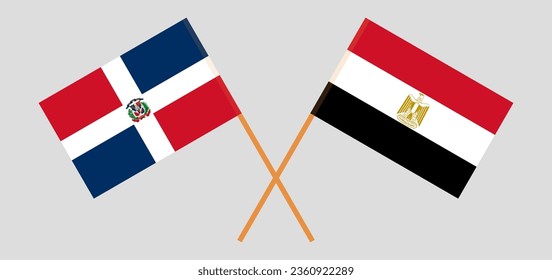 Crossed flags of Dominican Republic and Egypt. Official colors. Correct proportion. Vector illustration
