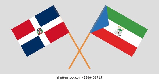 Crossed flags of Dominican Republic and Equatorial Guinea. Official colors. Correct proportion. Vector illustration
