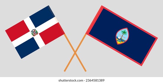 Crossed flags of Dominican Republic and Guam. Official colors. Correct proportion. Vector illustration
