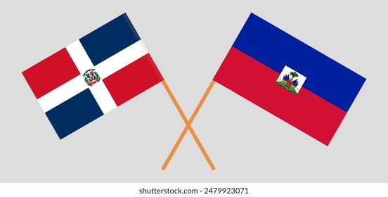 Crossed flags of Dominican Republic and Republic of Haiti. Official colors. Correct proportion. Vector illustration
