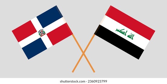 Crossed flags of Dominican Republic and Iraq. Official colors. Correct proportion. Vector illustration
