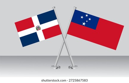 Banderas cruzadas de República Dominicana y Samoa. Colores oficiales. Proporción correcta. Diseño de Anuncio