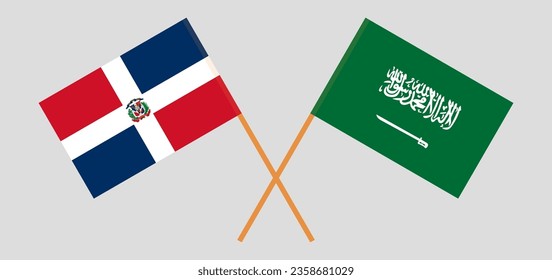 Crossed flags of Dominican Republic and Saudi Arabia. Official colors. Correct proportion. Vector illustration
