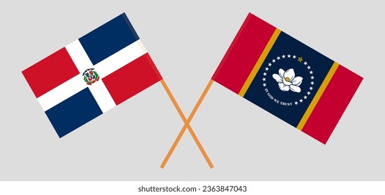 Crossed flags of Dominican Republic and The State of Mississippi. Official colors. Correct proportion. Vector illustration
