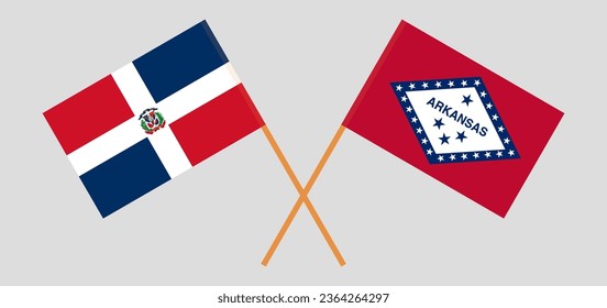 Crossed flags of Dominican Republic and The State of Arkansas. Official colors. Correct proportion. Vector illustration
