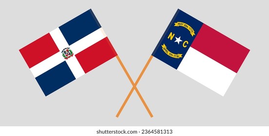 Crossed flags of Dominican Republic and The State of North Carolina. Official colors. Correct proportion. Vector illustration
